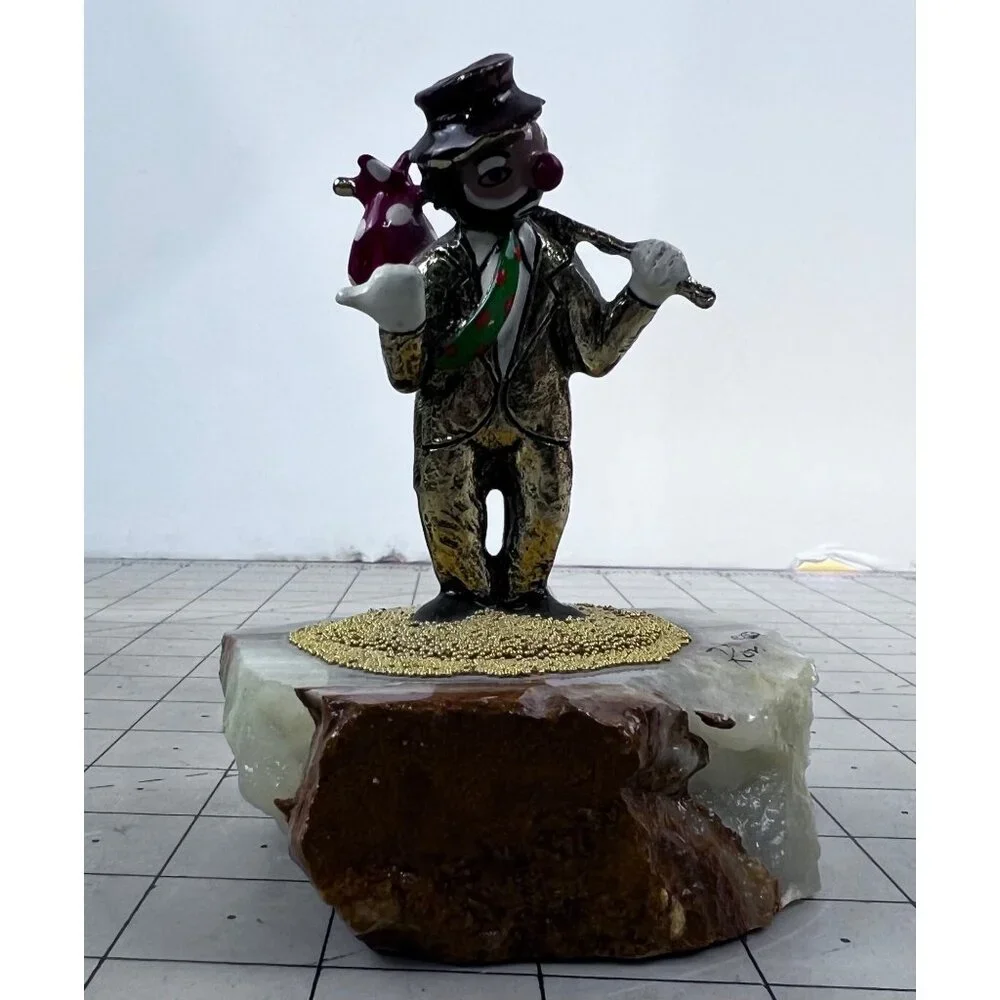 Handcrafted Metal Hobo Clown Figurine Stone Base 24K Gold Detailing '83 Ron Lee - Picture 10 of 10